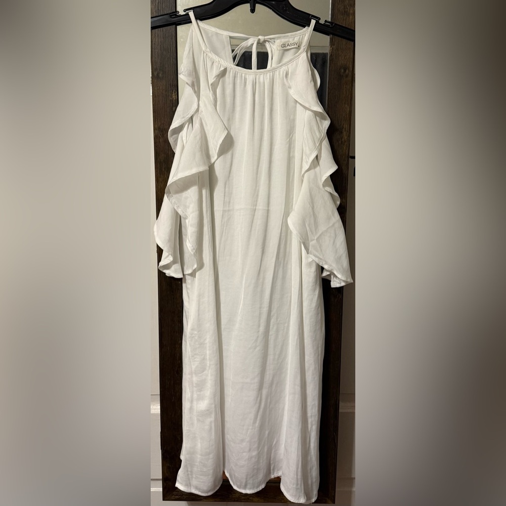 A Classy Chic Boutique White Ruffle Mini Dress